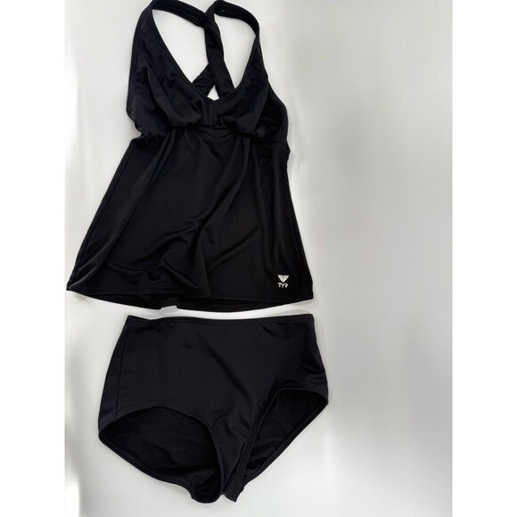 TYR Swimwear Womens Black Stretch Solid Twisted Bra Tankini Top & Bottoms Size 8 - Picture 2 of 9